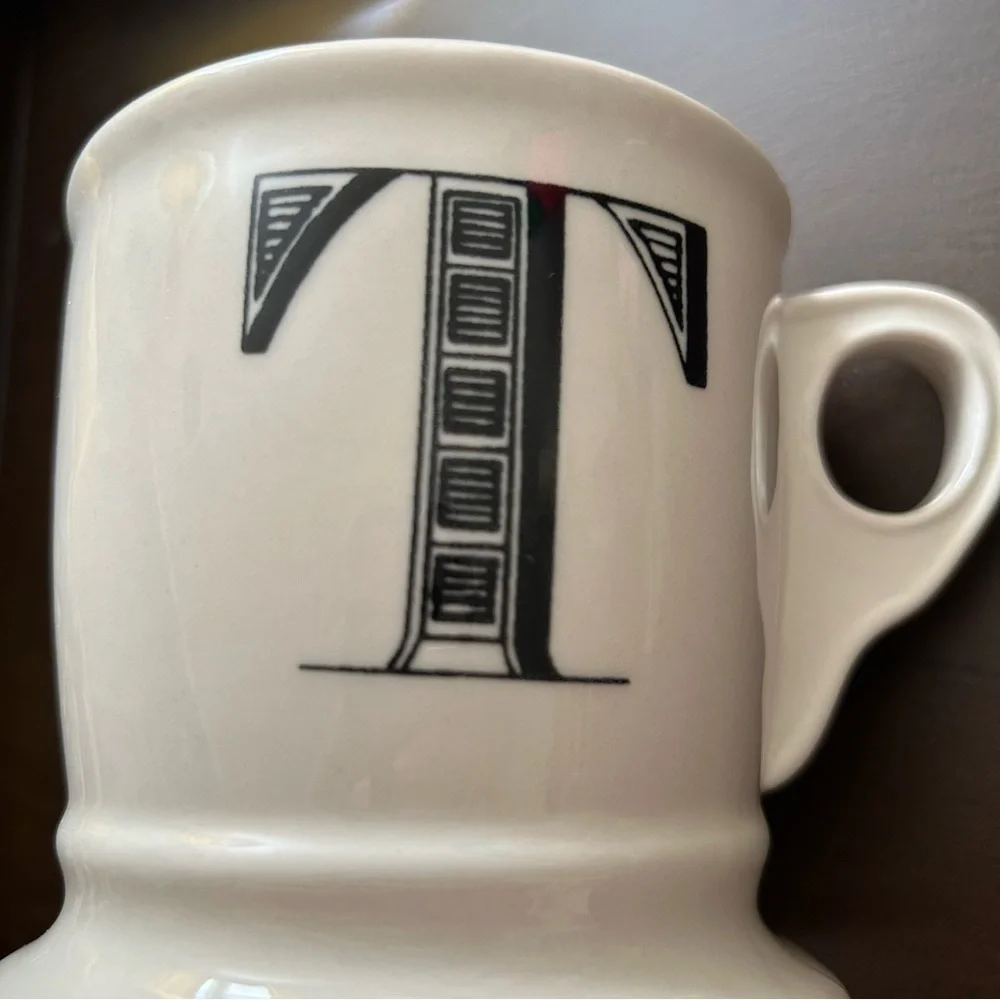 Anthropologie T Initial Mug Monogram black white